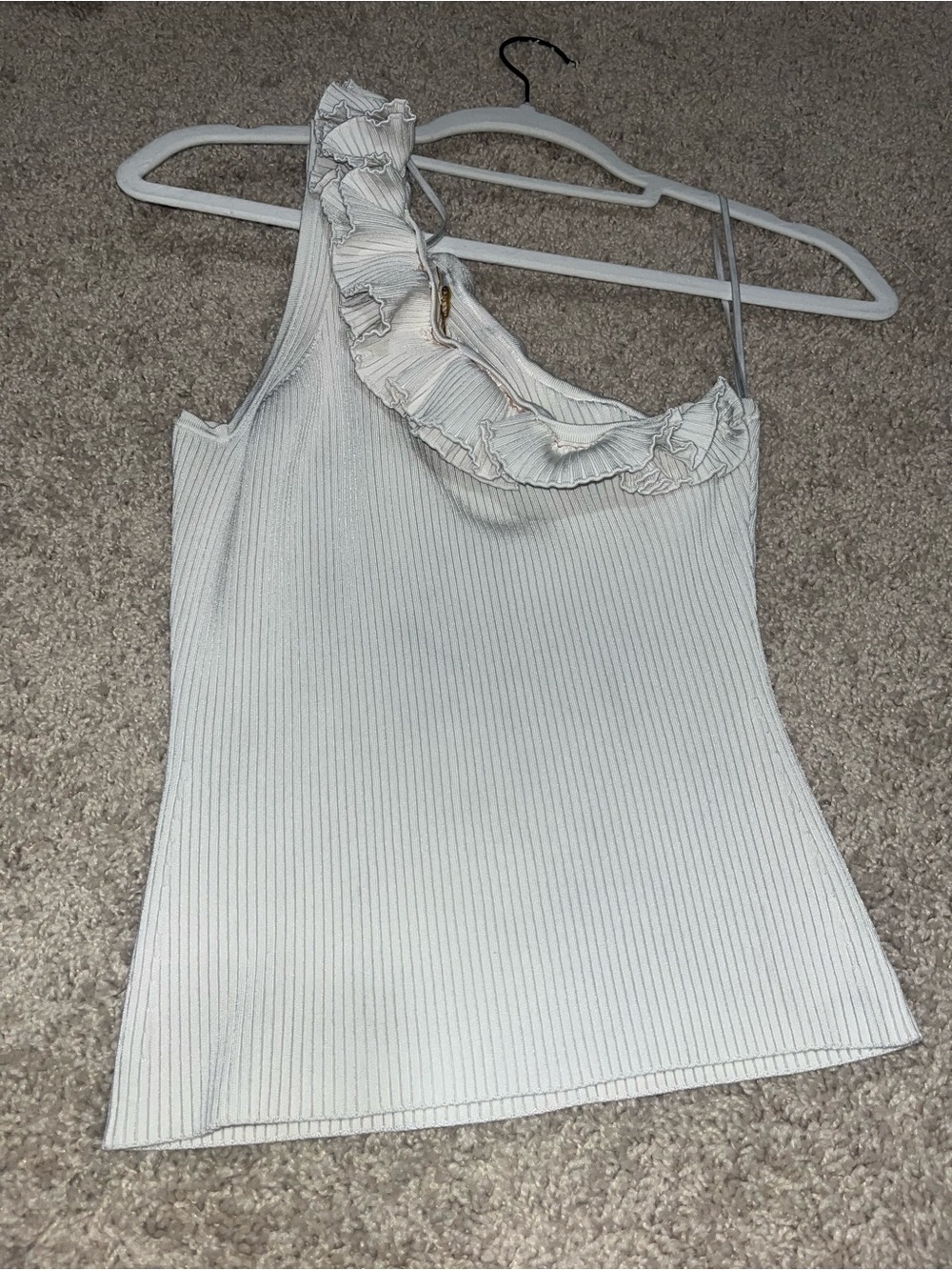Zimmermann One-Shoulder Ruffle Ribbed Tank - White - Picture 2 of 3